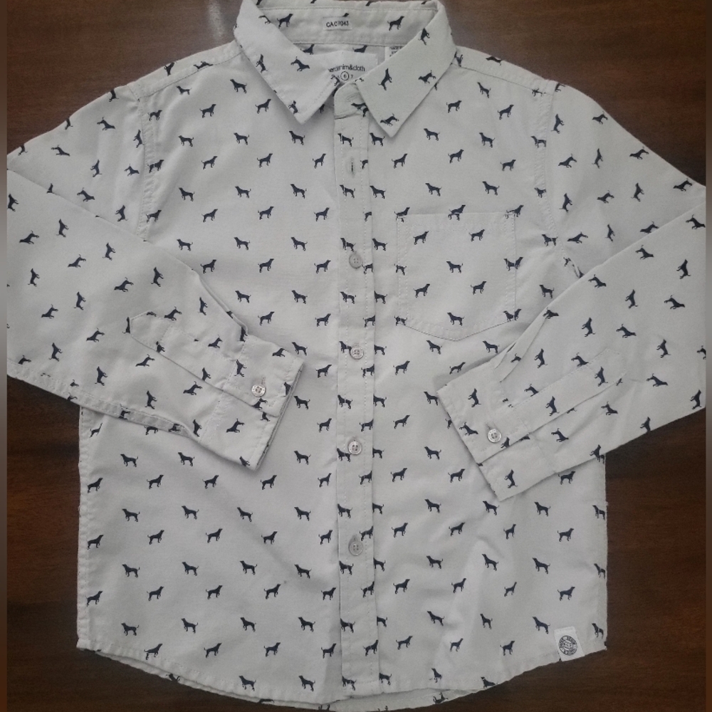Paper Denim & Cloth Gray Shirt with Black Dog Pattern